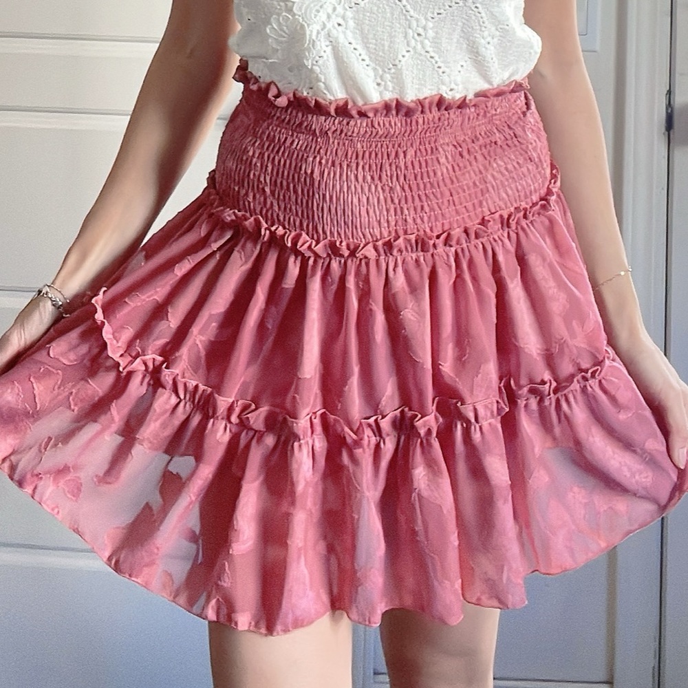 07 Dusty Pink High Waisted Floral Print Skirt